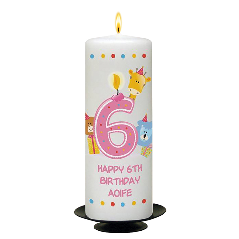 Personalised Birthday Candle - Age 6 - Animal Party & Photo