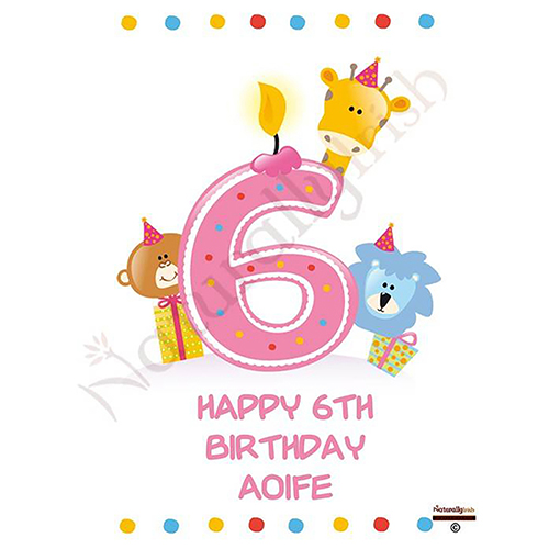 Personalised Birthday Candle - Age 6 - Animal Party & Photo