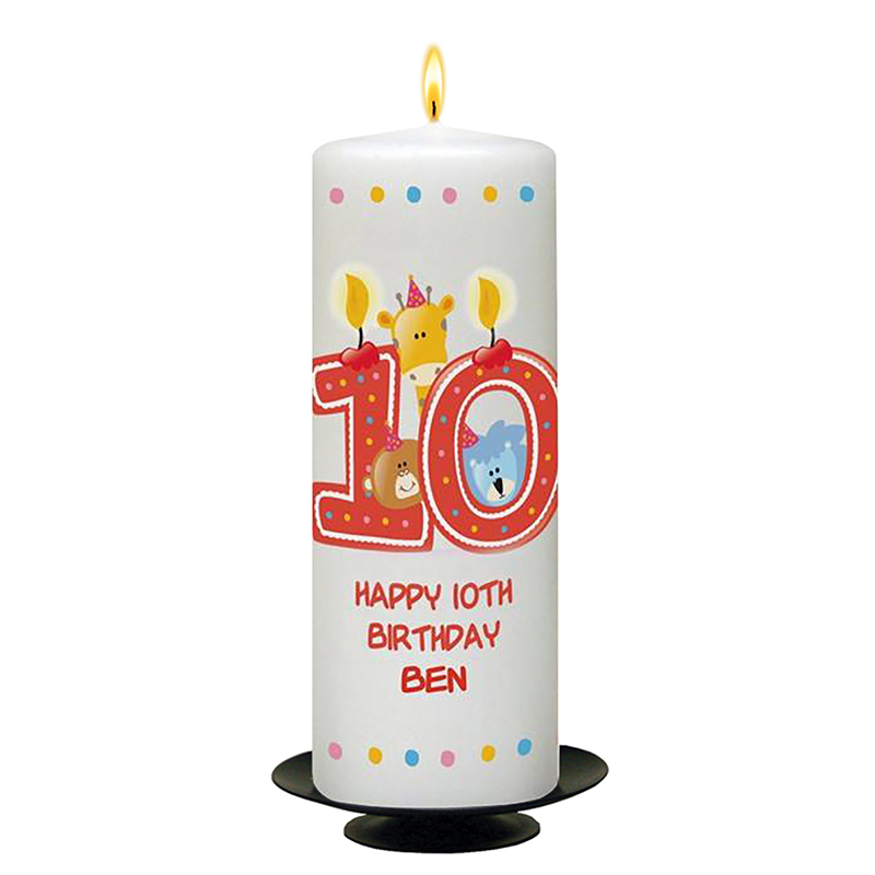 Personalised Birthday Candle - Age 10 - Animal Party & Photo