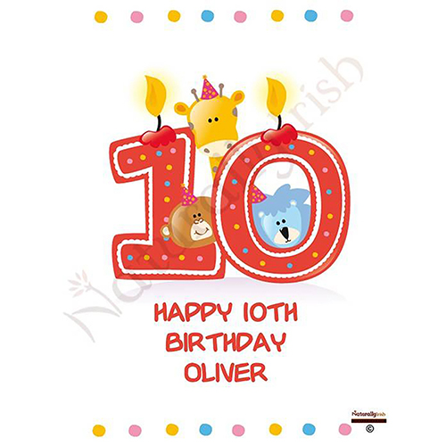 Personalised Birthday Candle - Age 10 - Animal Party & Photo