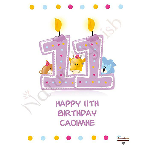 Personalised Birthday Candle - Age 11 - Animal Party & Photo