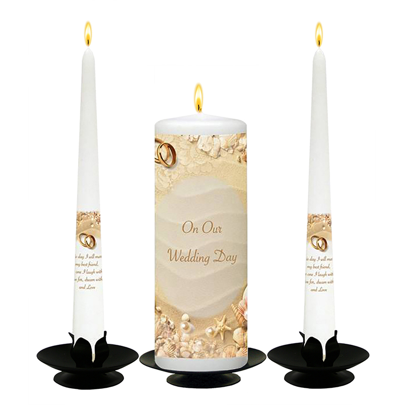 Personalised Wedding Candles - Beach & Rings