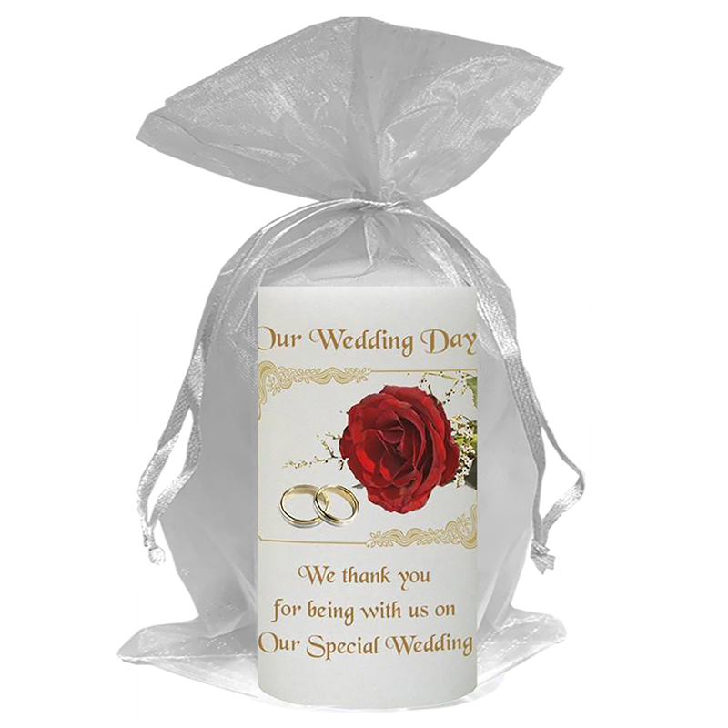 Personalised Thank you Wedding Favour - Red Roses & Gold Rings
