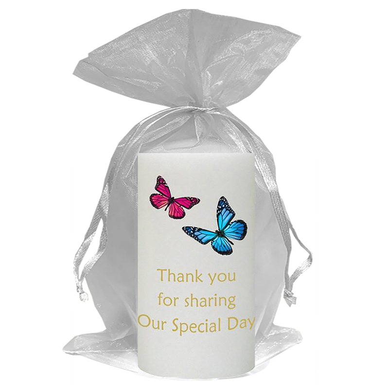 Personalised Thank you Wedding Favour - Pink & Blue Butterflies Gold Favour