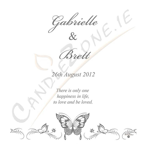 Personalised Wedding Candles - Butterfly Magestic Silver