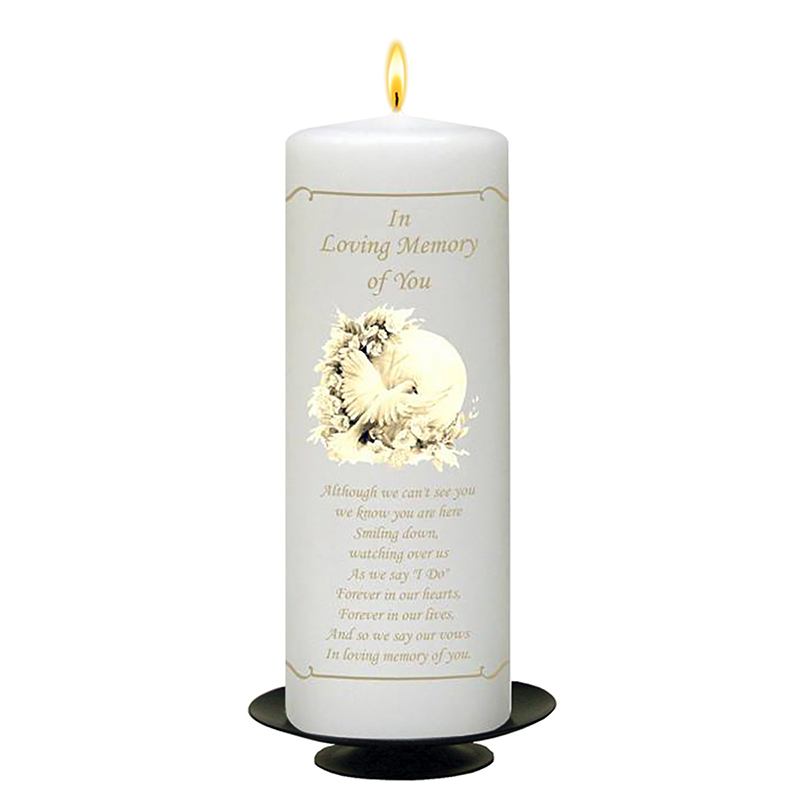 Personalised Wedding Remembrance Candle - Dove & Flowers Gold Script