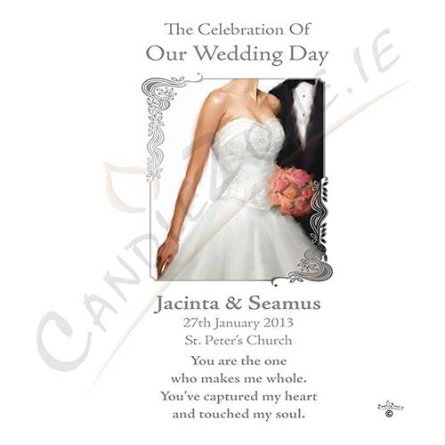 Personalised Wedding Candles - Chic Bride & Groom Silver Script