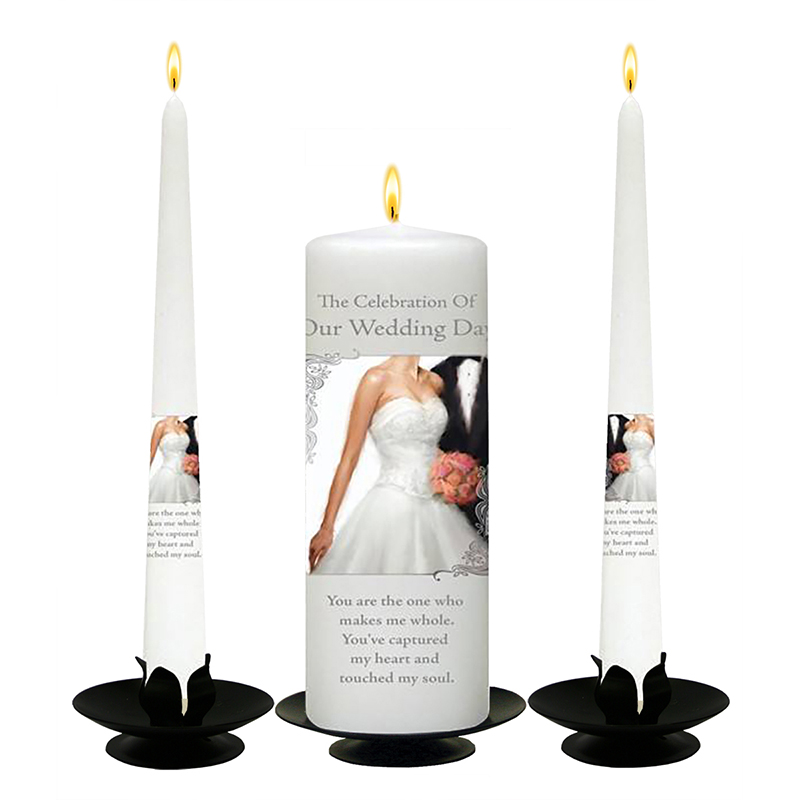 Personalised Wedding Candles - Chic Bride & Groom Silver Script