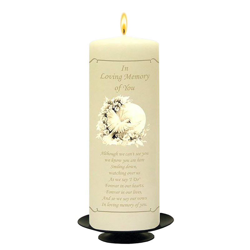 Personalised Wedding Remembrance Candle - Dove & Flowers Gold Script