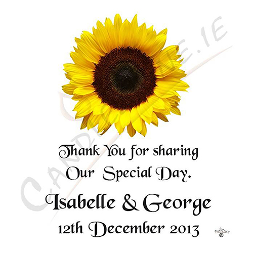 Personalised Thank you Wedding Favour - Sunflower Black Script