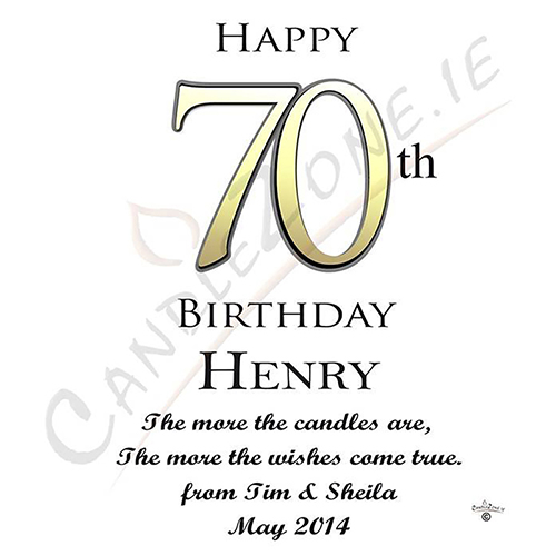 Personalised Birthday Candle - 70th Birthday Delight Gold
