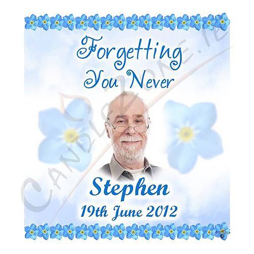 Personalised Remembrance Favour Candle - Forget Me Not Blue with Photo