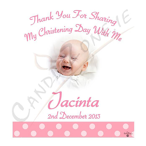 Thank you Christening Favour - Teddy & Bubbles Pink with Photo