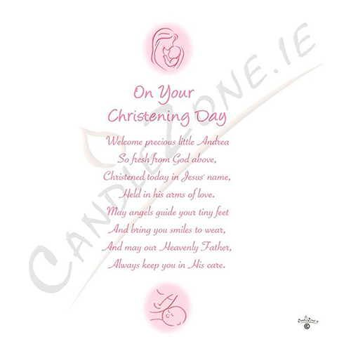 Personalised Girls Christening Candle - Mother & Child Pink with Photo