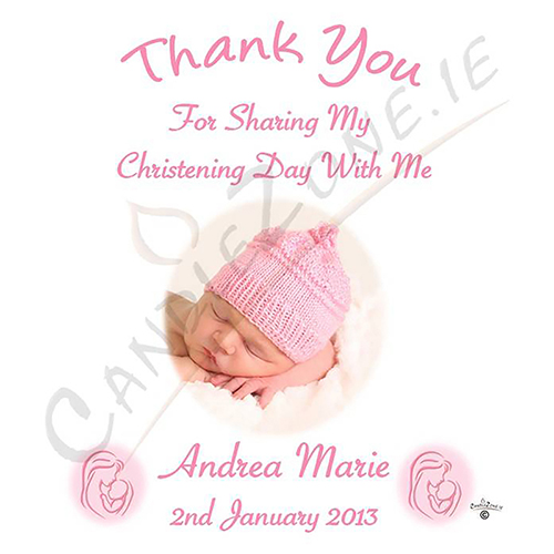 Thank you Christening Favour - Mother & Child Pink with Photo