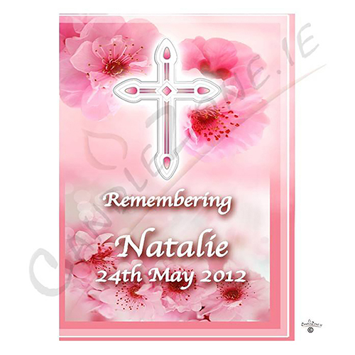 Personalised Remembrance Favour Candle - Cross Pink