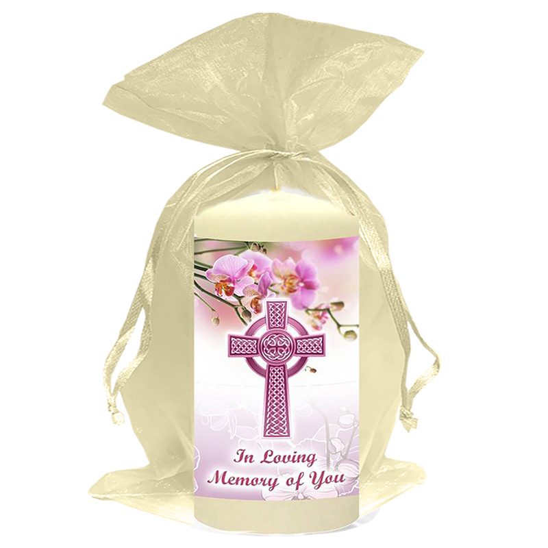 Personalised Remembrance Favour Candle - Celtic Cross & Orchid