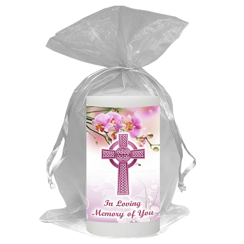 Personalised Remembrance Favour Candle - Celtic Cross & Orchid