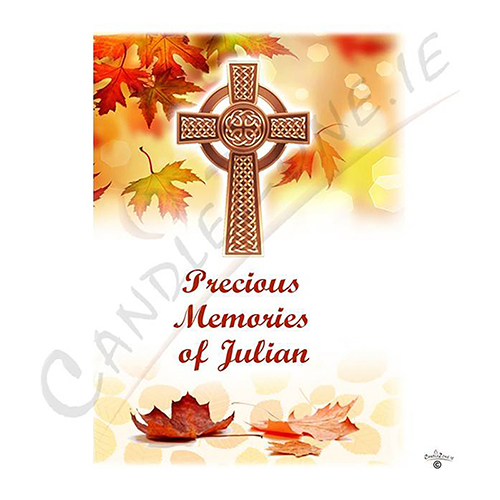 Personalised Remembrance Favour Candle - Celtic Cross & Autumn Leaves