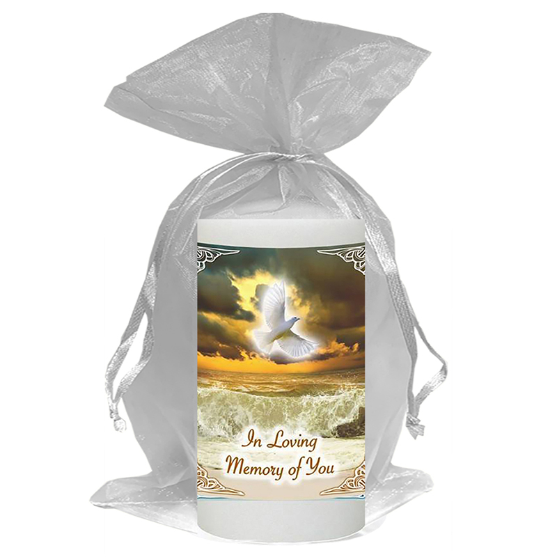 Personalised Remembrance Favour Candle - Dove & Sea Waves Gold