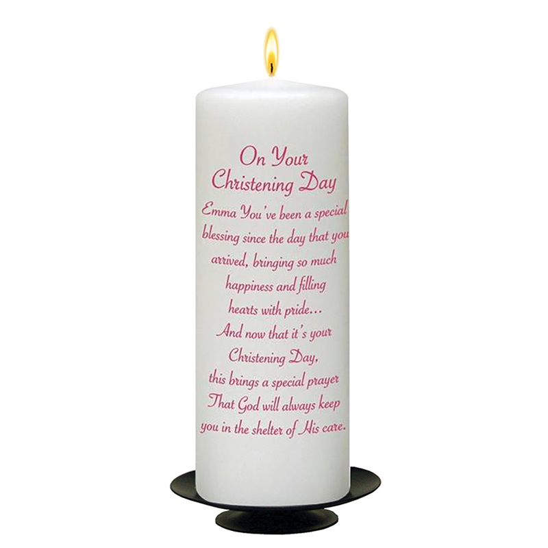 Personalised Girls Christening Candle - Heart & Bird Pink with Photo