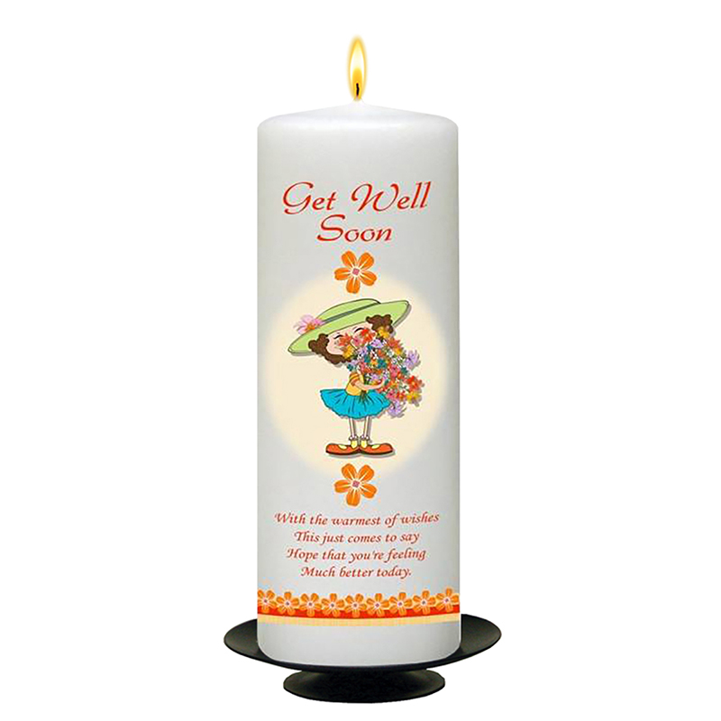 Personalised Get Well Soon Candle Gift - Girl with Flowers