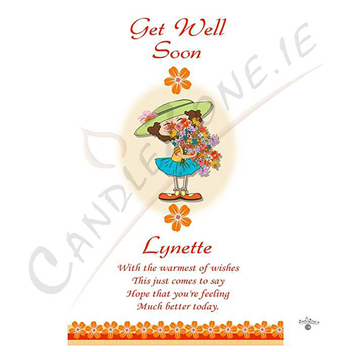 Personalised Get Well Soon Candle Gift - Girl with Flowers