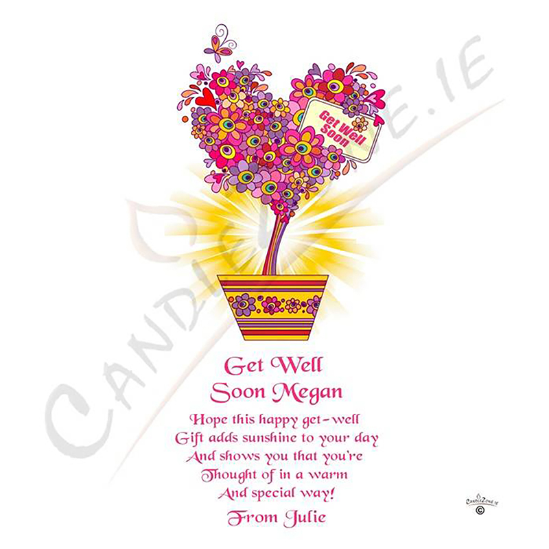 Personalised Get Well Soon Candle Gift - Love Heart Flowers