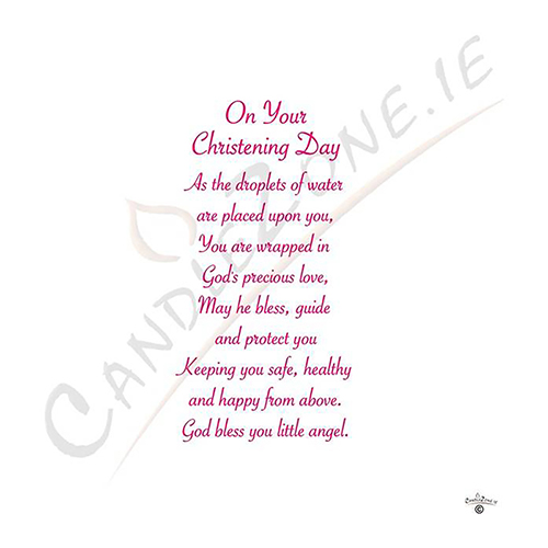 Personalised Girls Christening Candle - Cross & Fish Pink