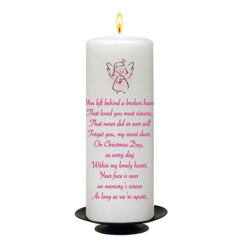Personalised Christmas Remembrance Candle - Pink Angel Heart