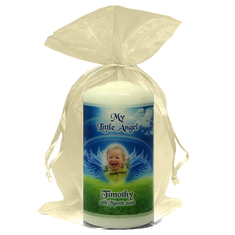 Personalised Remembrance Favour Candle - Wings & Rainbow Boy