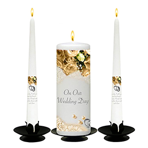 Personalised Wedding Candles - Green & White Flower Circle Black Script