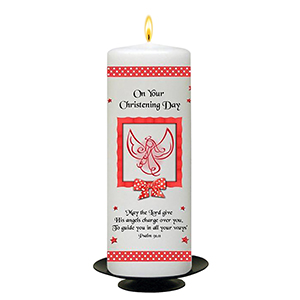 Personalised Girls Christening Candle - Cradle & Bow Pink