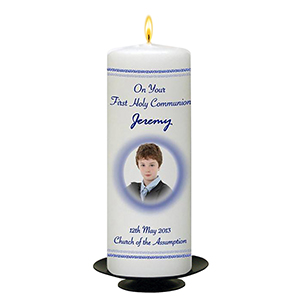 Personalised 1st Holy Communion Candle - Gold Frame with Photo Boy