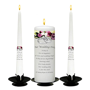Personalised Wedding Candles - Green & White Flower Circle Black Script