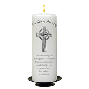 Personalised Wedding Remembrance Candle - Celtic Cross & Rings Gold