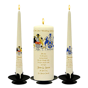 Personalised Wedding Candles - Family Crests Crest Gold Script