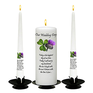Personalised Wedding Candles - Green & White Flower Circle Black Script