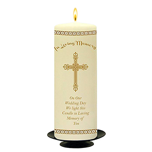 Personalised Wedding Remembrance Candle - Celtic Cross & Rings Gold
