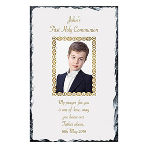 Personalised 1st Holy Communion Candle - Gold Frame with Photo Boy