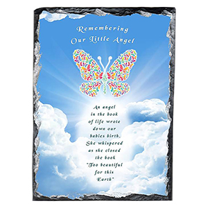 Personalsied Remembrance Slate - Angel Wings Blue
