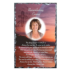Personalsied Remembrance Slate - Blue Rose & Robin with Photo