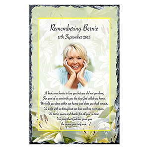 Personalsied Remembrance Slate - Blue Rose & Robin with Photo
