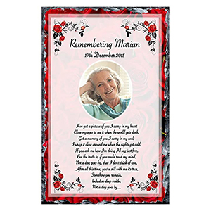 Personalsied Remembrance Slate - Blue Rose & Robin with Photo