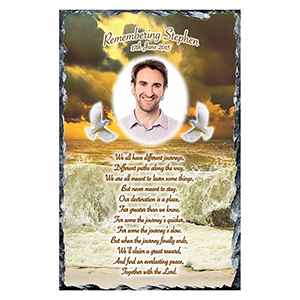 Personalsied Remembrance Slate - Blue Rose & Robin with Photo