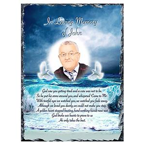 Personalsied Remembrance Slate - Blue Rose & Robin with Photo