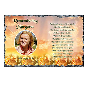 Personalsied Remembrance Slate - Blue Rose & Robin with Photo