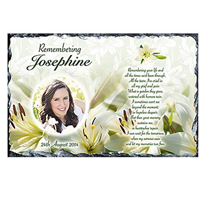 Personalsied Remembrance Slate - Blue Rose & Robin with Photo