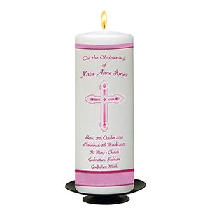 Personalised Girls Christening Candle - Cradle & Bow Pink