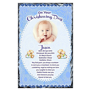 Personalised Boy Christening Slate Gift - All Things Nice Blue with Photo